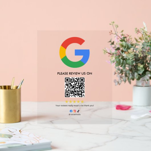 Business Google Review Tabletop Sign l QR Code Acrylschild (Hochzeit)