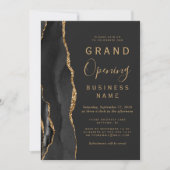 Business Grand Opening Black Gold Agate Dark Einladung (Vorderseite)
