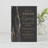 Business Grand Opening Black Gold Agate Dark Einladung (Stehend Vorderseite)