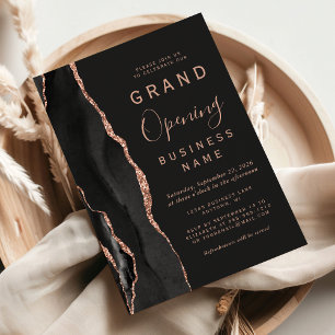 Business Grand Opening Black Rose Gold Agate Dark Einladung