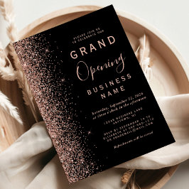 Business Grand Opening Black Rose Gold Glitzer Einladung
