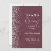 Business Grand Opening Burgundy Silver Glitzer Einladung (Vorderseite)