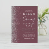 Business Grand Opening Burgundy Silver Glitzer Einladung (Stehend Vorderseite)