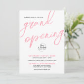 Business Grand Opening Logo Pink Elegant Einladung (Stehend Vorderseite)