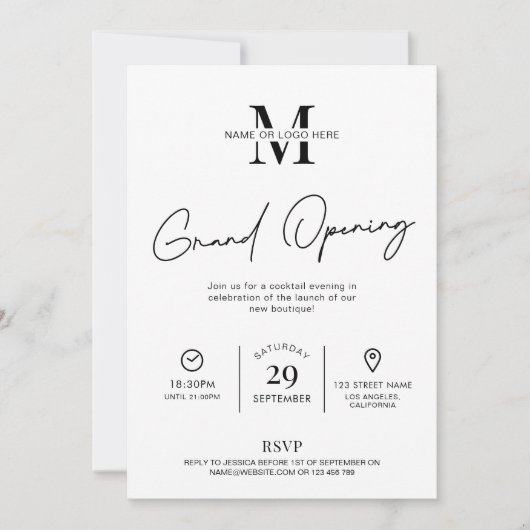 Business Grand Opening Minimalistisch Black & Whit Einladung (Vorderseite)