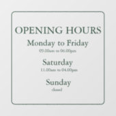 Business Green Opening Hours Sign | Window Cling Fensteraufkleber (Blatt)