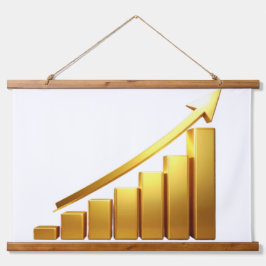 Business Growth Concept with Golden Upward Chart Wandteppich Mit Holzrahmen