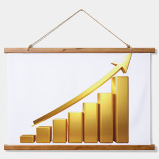 Business Growth Concept with Golden Upward Chart Wandteppich Mit Holzrahmen