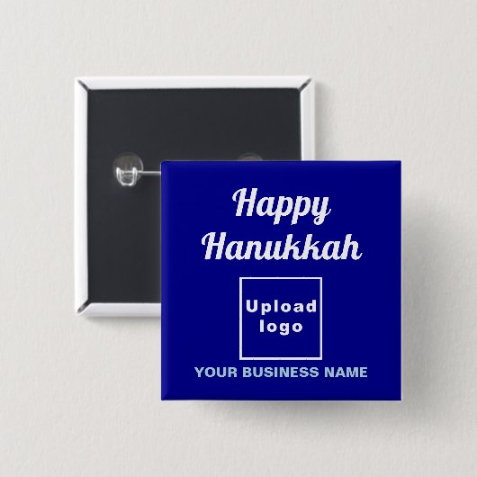 Business Hanukkah Gruß auf Blue Square Button (Vorne & Hinten)