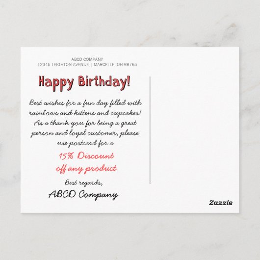 Business Happy Birthday Coupon Orange-Red Postkarte (Rückseite)