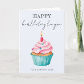 Business Happy Birthday Watercolor Cupcake Karte (Vorderseite)