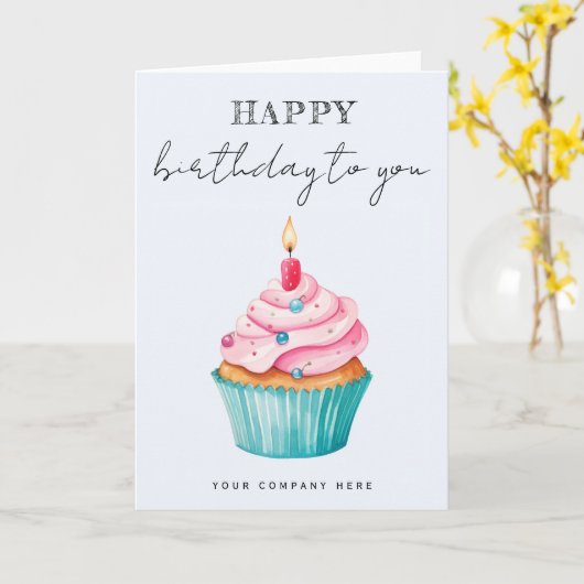 Business Happy Birthday Watercolor Cupcake Karte (Gelbe Blume)