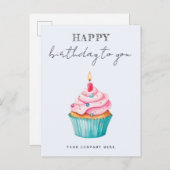 Business Happy Birthday Watercolor Cupcake Postkarte (Vorne/Hinten)