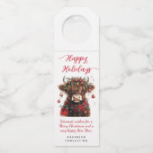 Business Happy Holidays Cute Festive Highland Cow Flaschenanhänger (Vorderseite)