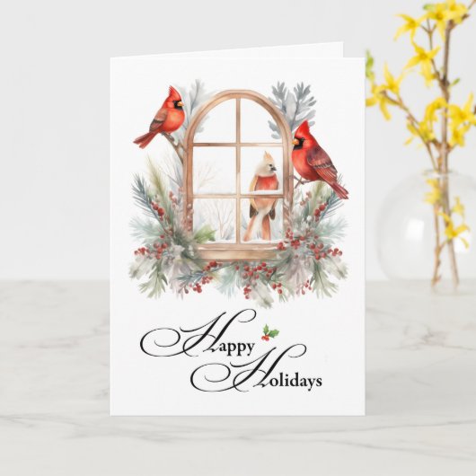 Business Happy Holidays Winter Kardinal Birds Karte (Gelbe Blume)