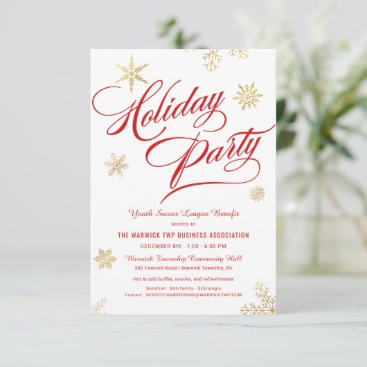 Business Holiday Benefit Fundraiser Snowflakes Einladung (Stehend Vorderseite)