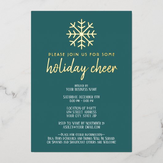 Business Holiday Cheer Party - moderne Schneeflock Folieneinladung (Vorderseite)