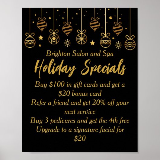 Business Holiday Specials Custom Black Gold Poster (Vorne)