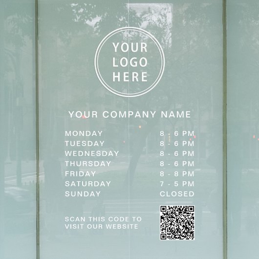 Business Hours Logo Create QR Code White Lettering Fensteraufkleber