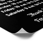 Business Hours of Operation Black & White Template Poster (Ecke)