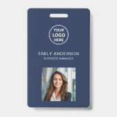 Business ID Card Modernes Logo Foto Navy Ausweis (Vorderseite)