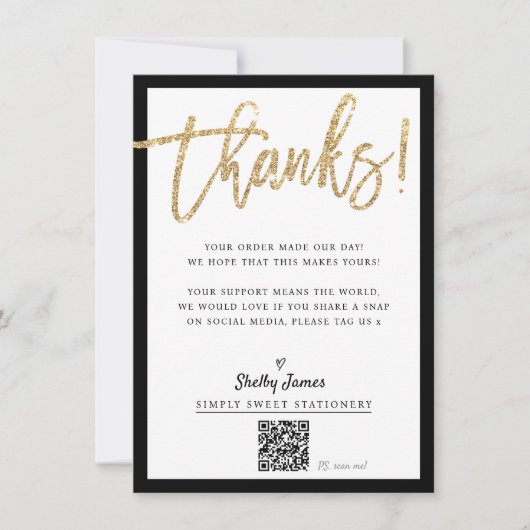 BUSINESS INSERT Moderne schicke Glitzer-Skript sch Dankeskarte (Vorderseite)