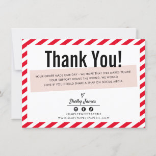 BUSINESS INSERT Modernes, minimales Streifen rosa Dankeskarte