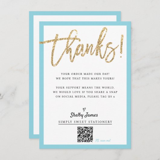 BUSINESS INSERT Modernes, schicke Glitzer-Skript b Dankeskarte (Vorne/Hinten)