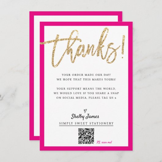 BUSINESS INSERT Modernstes Glitzer-Drehbuch pink Dankeskarte (Vorne/Hinten)