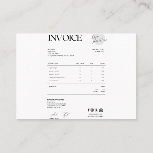 Business invoice telefonnummerkarte (Vorderseite)