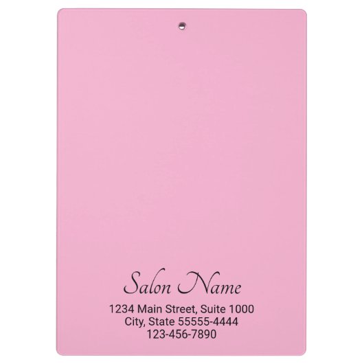 Business Light Pink Black Salon Name Telefon Klemmbrett (Rückseite)