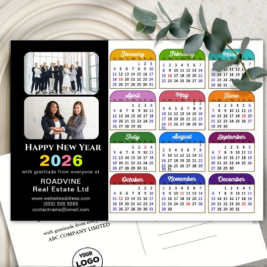 Business-Logo 2026 Kalender Modern Black Colorful Feiertagspostkarte
