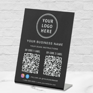 Business Logo 2 QR Codes Social Media Black Sockelschild
