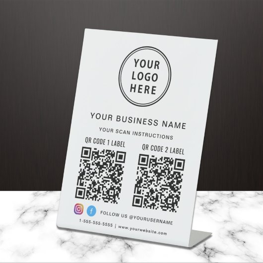 Business Logo 2 QR Codes Social Media Sockelschild
