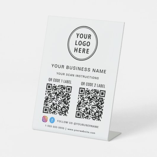 Business Logo 2 QR Codes Social Media Sockelschild (Vorderseite)