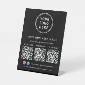 Business Logo 3 QR Codes Social Media Black Sockelschild (Vorderseite)