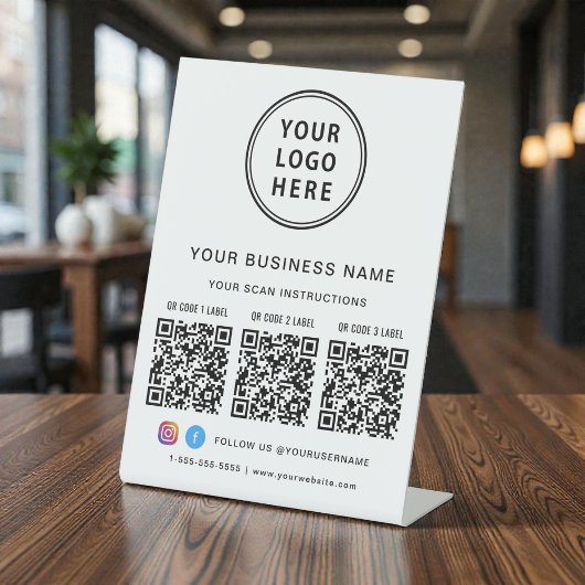 Business Logo 3 QR Codes Social Media Sockelschild