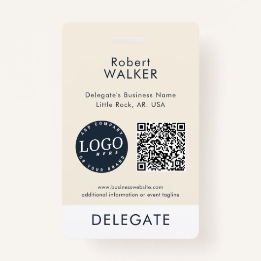 Business Logo and QR Code Event Attendee Custom ID Ausweis (Vorderseite)