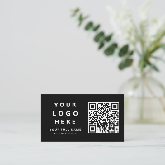 Business Logo And Qr Code Simple Minimalist Black Visitenkarte (Stehend Vorderseite)