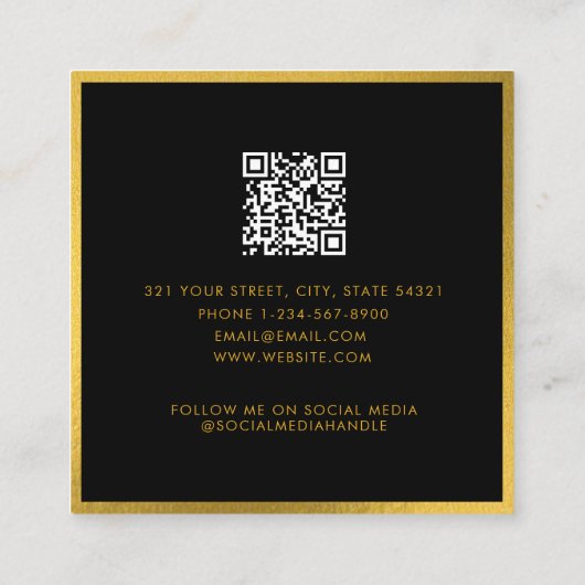Business-Logo Beauty-Karte Schwarzes Gold Quadratische Visitenkarte (Rückseite)