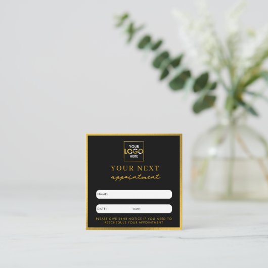 Business-Logo Beauty-Karte Schwarzes Gold Quadratische Visitenkarte (Stehend Vorderseite)