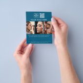Business Logo Blue Beauty Salon 3 Fotos QR Code Flyer (Gruppe)