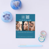 Business Logo Blue Beauty Salon 3 Fotos QR Code Flyer (Einzeln)