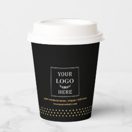 Business Logo Branded Paper Cup Black Gold Dots Pappbecher