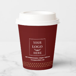 Business Logo Branded Paper Cup Burgundy Gold Dots Pappbecher
