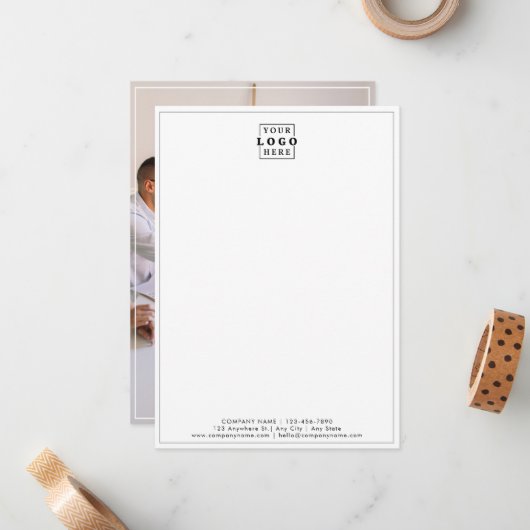 Business Logo Company Branded Photo Gray Border Mitteilungskarte (Vorderseite/Rückseite Beispiel)