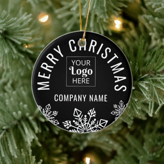 Business Logo Company Name Snowflake Christmas Keramik Ornament (Baum)