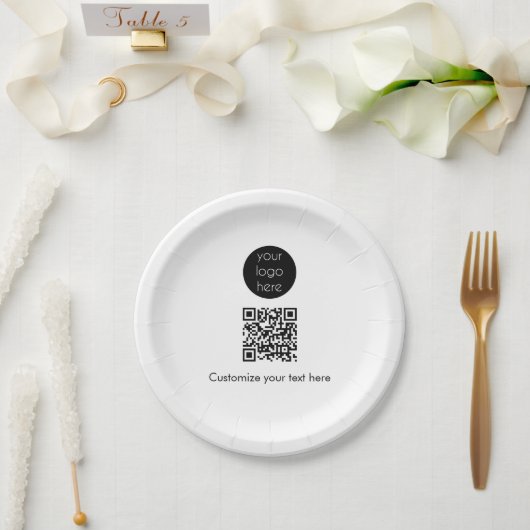 Business Logo Company Promotional QR Code Text Pappteller (Hochzeit)