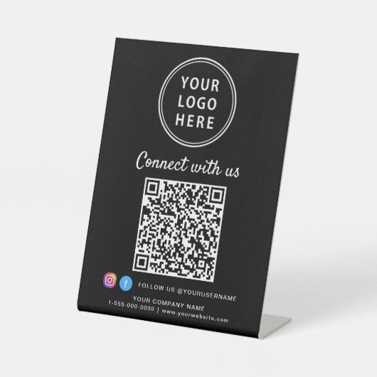 Business Logo Connect With Us Create Your QR Code Sockelschild (Vorderseite)
