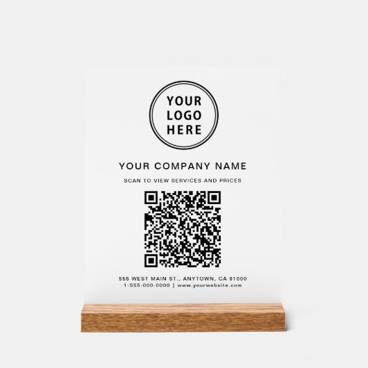 Business Logo Create Your QR Code White Acrylschild (Vorderseite)